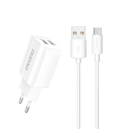 Dudao ładowarka sieciowa EU 2x USB 5V/2.4A + kabel USB Typ C biały (A2EU + Type-c white)