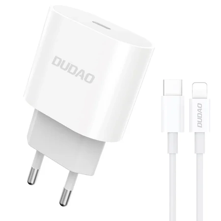 Dudao Szybka Ładowarka Sieciowa Usb-C Power Delivery 20W Biała + Kabel Usb-C - Lightning 1M 