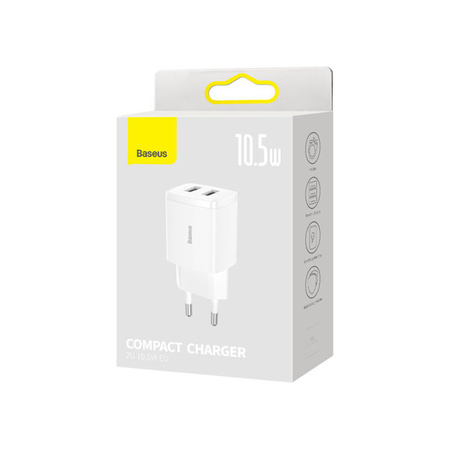 Baseus Compact ładowarka sieciowa 2x USB 10.5W biały