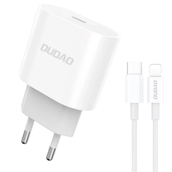 Dudao Szybka Ładowarka Sieciowa Usb-C Power Delivery 20W Biała + Kabel Usb-C - Lightning 1M